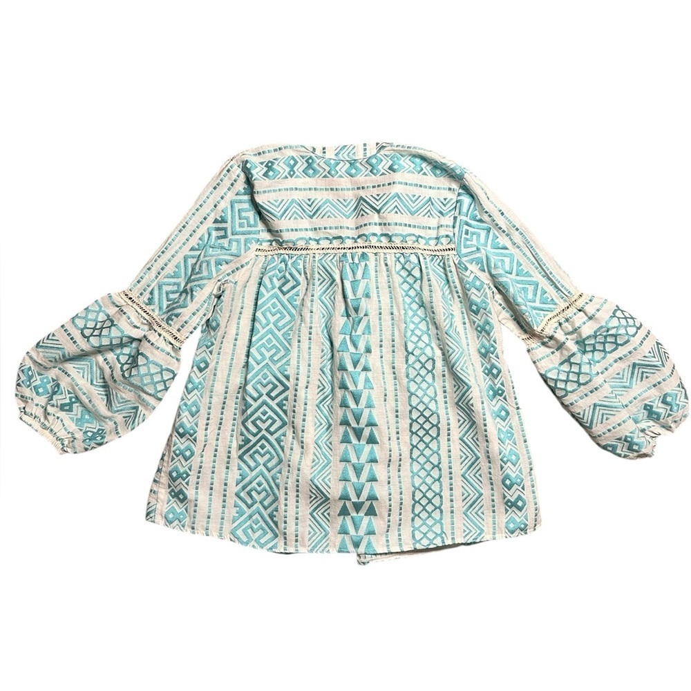 Kasia Cut Out Embroidered Balloon Sleeve Boho Blouse Turquoise Medium - Picture 5 of 7